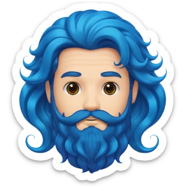 male with voluminous, wavy blue mermaid hair and black beard, emoji style sticker