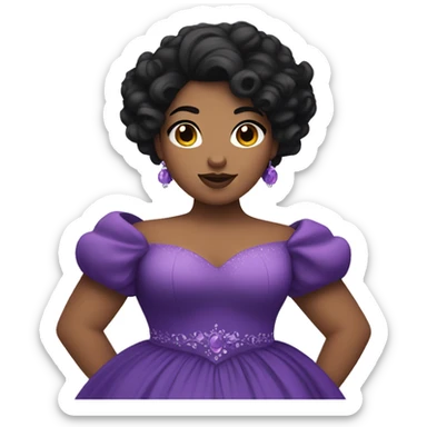 Plus size princess with curly black hair and purple ballgown sticker