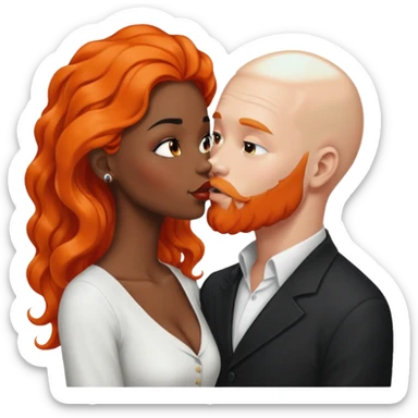 White bald man with orange facial hair and beard. Kissing ebony black women with long black wavy hair  sticker