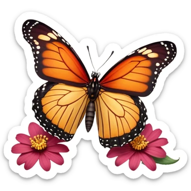 Cinematic Realistic Cute Yawning monarch Butterfly Portrait Emoji, Head tilted slightly with a dramatic, wide-open yawn, showcasing soft, downy ruby wings with gentle droop and half-closed, drowsy eyes rendered in exquisite natural detail, high shine, relaxed yet expressive, styled with a dash of delicate floral charm, soft glowing outline, capturing the essence of a sleepy yet affectionate red butterfly that appears ready to rest its vibrant wings in quiet slumber! sticker