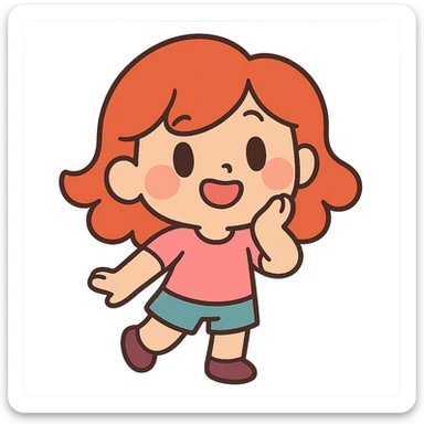 pastel toon style chibi character with red hair, cute expression sticker