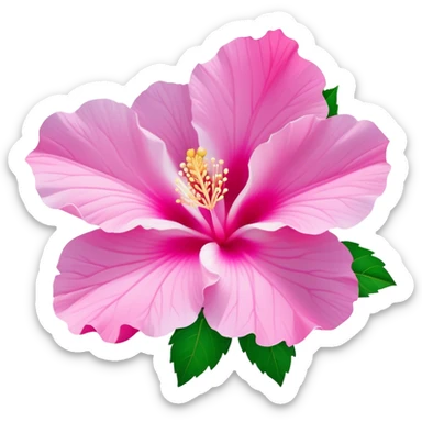 Cinematic Realistic image of a Mugunghwa flower (Rose of Sharon), rendered with delicate petal textures and vibrant pink hues, set against a minimalist background with gentle, diffused lighting that highlights its national significance sticker