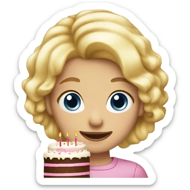 blonde girl with birthday cake sticker
