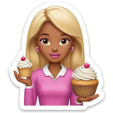 Brown skin blonde hair barbie cupcake  sticker