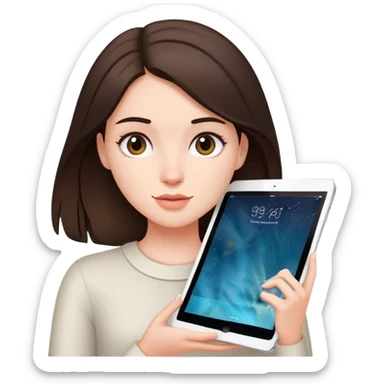 brunette girl with ipad sticker