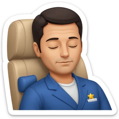 A handsome 45 year old man with dark hair sleeping blissfully on an international flight. sticker