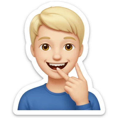 Un bonhomme qui mord son doigt en souriant sticker