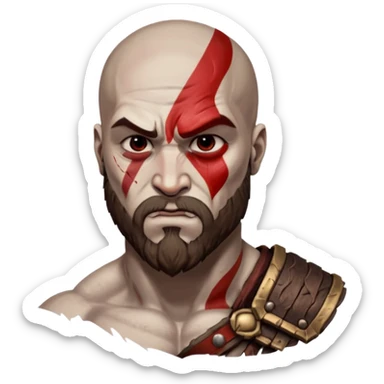 Visage de Kratos du jeu PlayStation a la perfection, c'est a dire que la marque rouge doit partir jusqu'à l'arrière du crâne  sticker