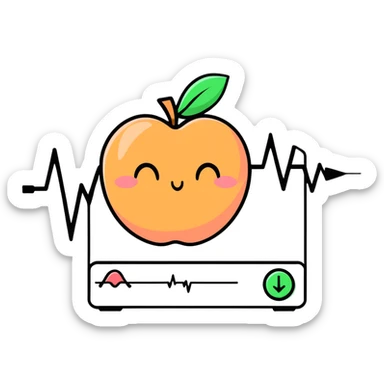 cute cartoon peach with an EKG heartbeat line sticker