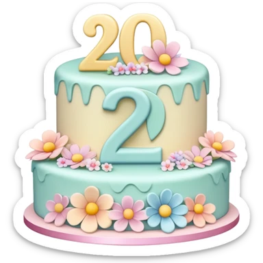 make a floral pastel cake that is aesthetic with the number 2 and 0 on it sticker