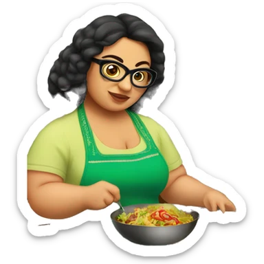 mexican chubby lady green apron  with glasses cooking tacos sticker