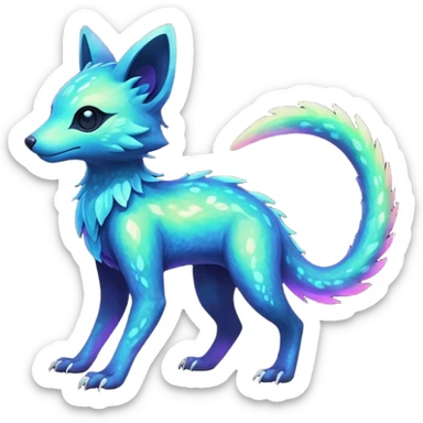 Rare realistic iridescent nebulae shiny sparkly dark-neon glowing bioluminescent edgy badass epic pretty beautiful handsome gorgeous aesthetic colorful vibrant Vernid-Trico-species-Fakemon-creature by LiLaiRa, 4 legs, 1 tail, random markings, (full body) sticker