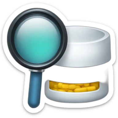 i want an emoji representing a printer and a magnifying glass covering it showing medication drugs sticker