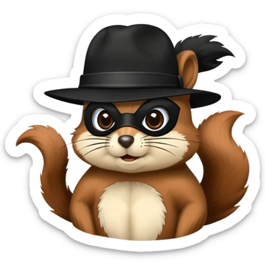 A squirrel wearing a black mask and black hat like Zorro sticker