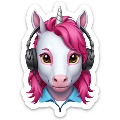 headphone wearing unicorn with red hair sticker
