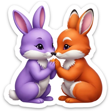 A purple bunny kissing a fox sticker