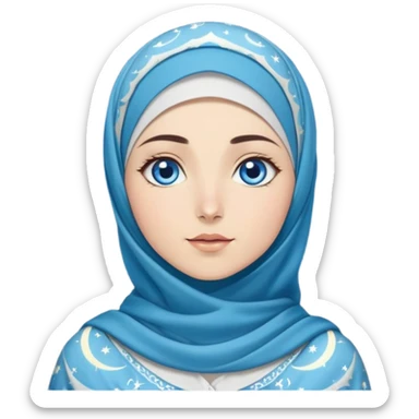 Turkish beautiful finish Konya girl blue eyes with moon patterned hijab dress and watching the moonlight sky on the ground  sticker