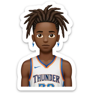 Shai Gilgeous Alexander with dreds behind head and a thunder jersey sticker