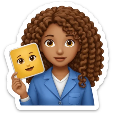 A girl with medium brown skin and long curly holding a sign saying good girl sticker