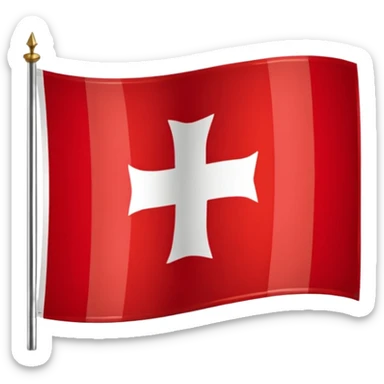 Apple iOS emoji style, drapeau savoyard, carré aux coins arrondis, fond rouge vif légèrement dégradé, croix blanche épaisse parfaitement centrée, rendu lisse et propre, léger effet glossy iOS, contraste élevé, design minimaliste, lisible en petite taille, fond transparent, haute résolution. sticker