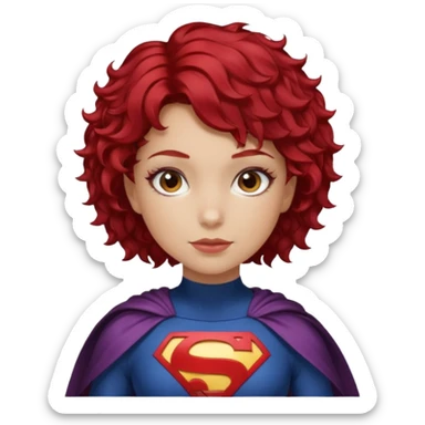 girl with short curly cherry red hair. Brown eyes. Superhero sticker