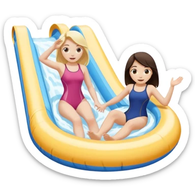 dark brown haired girl pale skin and blonde haired girl on the lazy river water slide sticker