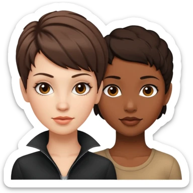white woman brunette with a pixie hairstyle and black woman with long locks that looks more masculine sticker