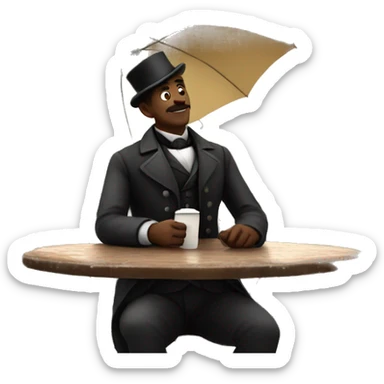 Victorian man set on the cafe under umbrella and thinking about his life sticker