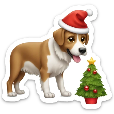 Hond met kerst muts  sticker
