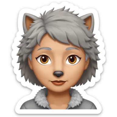 woman 50 years old, short grey fluffy wolf-cut hair, tannes skin and brown eyes sticker