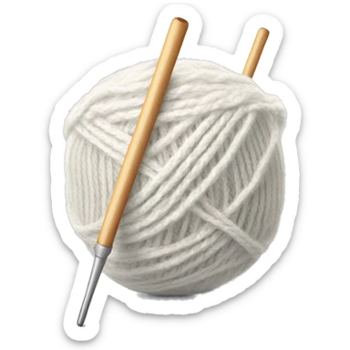  A pair of knitting needles in a ball of white yarn. sticker
