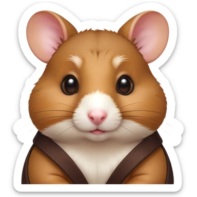 Cinematic Noble Brown Hamster Portrait Emoji, Poised and regal, with a tiny, compact build and a smooth, well-kept rich brown fur, deep-set soulful dark eyes, Simplified yet sharp and sophisticated features, highly detailed, glowing with a soft, dignified glow, high shine, intelligent and energetic, stylized with an air of miniature majesty, focused and attentive, soft glowing outline, capturing the essence of a watchful and confident rodent, so majestic it feels as though it could scurry out of the screen with effortless authority! sticker