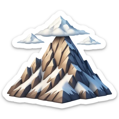 iOS-style 3D emoji: a tall mountain peak with snowy summit, steep slopes, and soft atmospheric shading, viewed from a low angle to emphasize height sticker