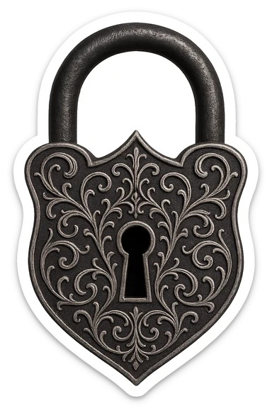 gothic lock, black with silver filigree, no background sticker