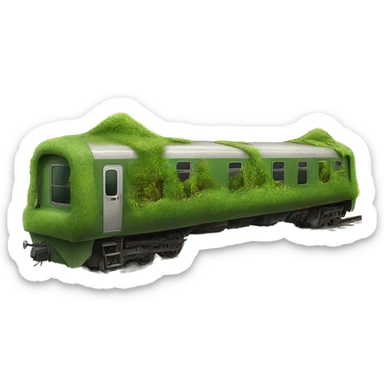 the train is overgrown with grass, moss and mushrooms

 sticker