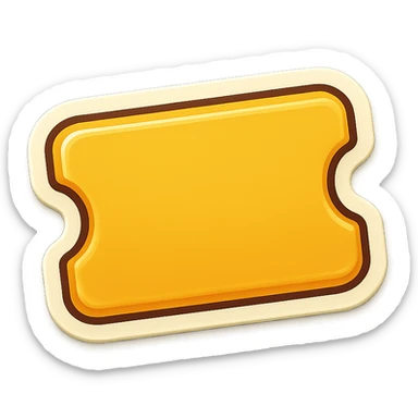 Create a simple train ticket emoji inspired by the reference image. Keep the yellow color, rounded corners, and minimal black details. Remove all text, numbers, stars, decorations, and dots. Focus on a plain ticket shape in a clean emoji style. sticker