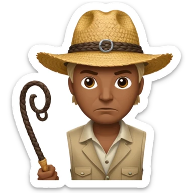 white farmer with whip angry at black man with straw hat sticker