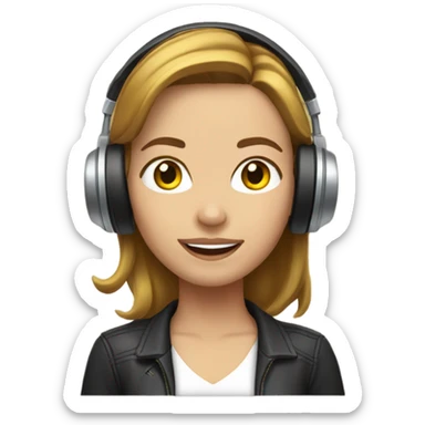 a female radio host with headphones speaking into a microphone. light brown hair with yellow sticker