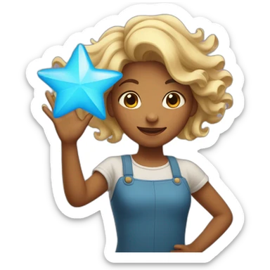 Girl with waving hair holding a star in hands sticker