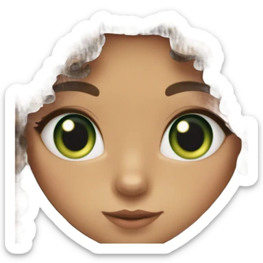 Girl with fair skin, hazel eyes, and long, dark brown curly hair kissing a brown tabby cat with green eyes on its head sticker