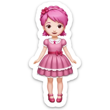 Isolated detaile illustration incredibly raspberry torte doll figurine full body with pink hair and a raspberry barrette sticker