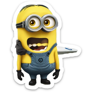 A minion in the forest next to a crashed airplane  sticker