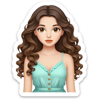 beautiful brunette with a light balayage white girl with nice curls/defined waves, very long hair, clean girl makeup and nice summer outfit  sticker