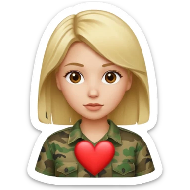 Blonde woman with camo heart sticker