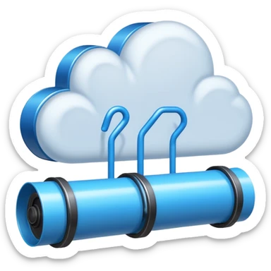 blue cloud with a conveyor belt and code symbols, symbolizing Azure Pipelines sticker