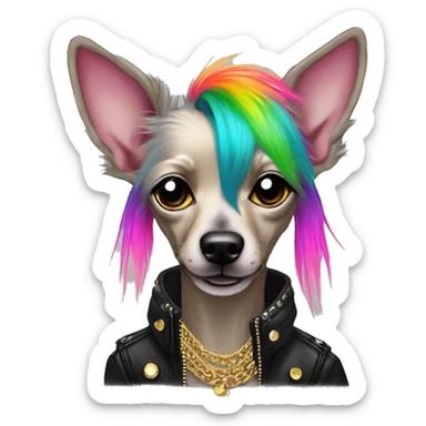 Punk Chinese crested dog neon rainbow hair gold chain punk piercings tattoos punk ear piercings sticker