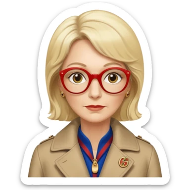 she is about 65 years old with blond hair, likes gucci, is a phd in cardiology and she does not wear glasses or a lab coat or carry a stethoscope but wears gucci coats sticker