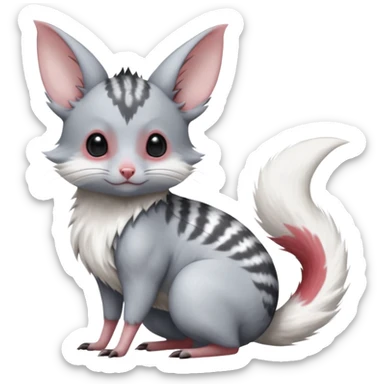 Cute realistic furry flurry Chinchilla-Minccino-Lykoi-Emolga-Pachirisu-Zangoose-fusion-hybrid-animal-Fakémon-creature, full body, thin long sleek scaly tail, intricate markings sticker
