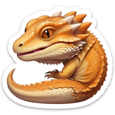 Meme-Worthy Cute Sleeping Bearded Dragon Portrait Emoji, Head resting peacefully with a contented smile, showcasing a delightfully robust build and a luxuriously soft scaled hide in warm earthy tones, eyes shut in a serene, restful nap, Simplified yet hilariously adorable features, highly detailed, glowing with a soft, drowsy light, high shine, relaxed and utterly lovable, stylized with an air of playful laziness, bright and heartwarming, soft glowing outline, capturing the essence of a comically sleepy dragon, so meme‐worthy it feels like it could instantly become the next viral sensation of adorable reptilian slumber! sticker
