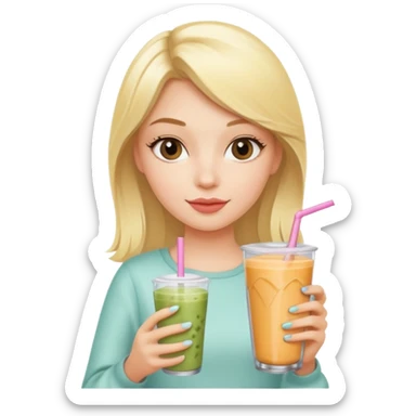 A coquette blonde girl holding a smoothie in her hand sticker